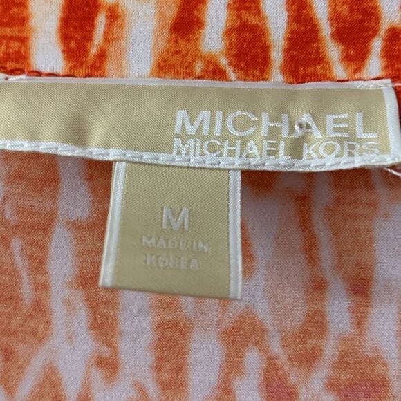 Michael Kors Size Medium three-quarter sleeve top.  Orange & white v-neck - Picture 4 of 9